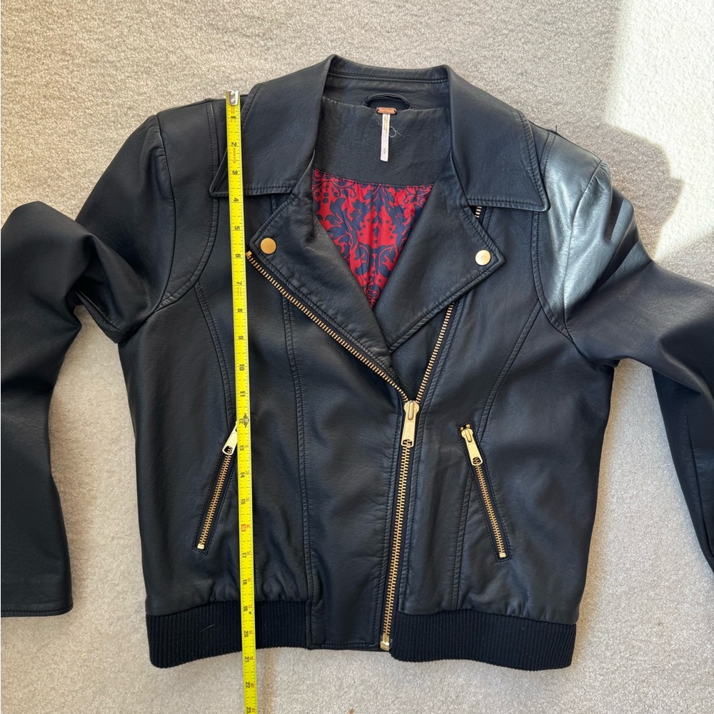 Free People Black PU Leather Jacket with Gold Accents - Picture 5 of 10